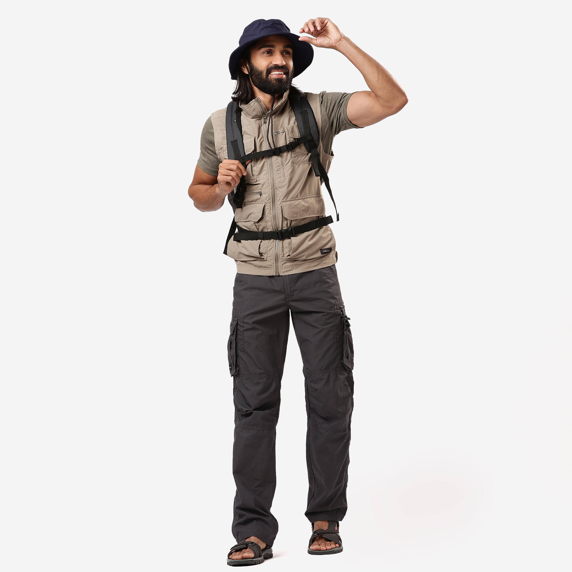 Men Multi-Pocket Vest Jacket Brown - Travel 100 -  5