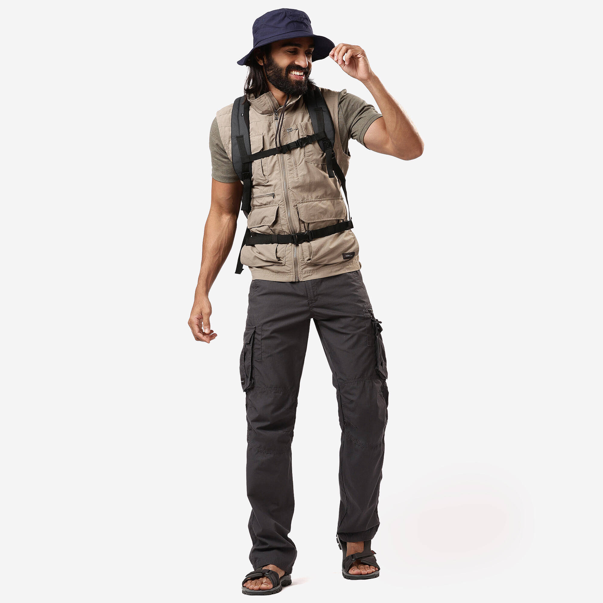 Men Multi-Pocket Vest Jacket Brown - Travel 100 -  2