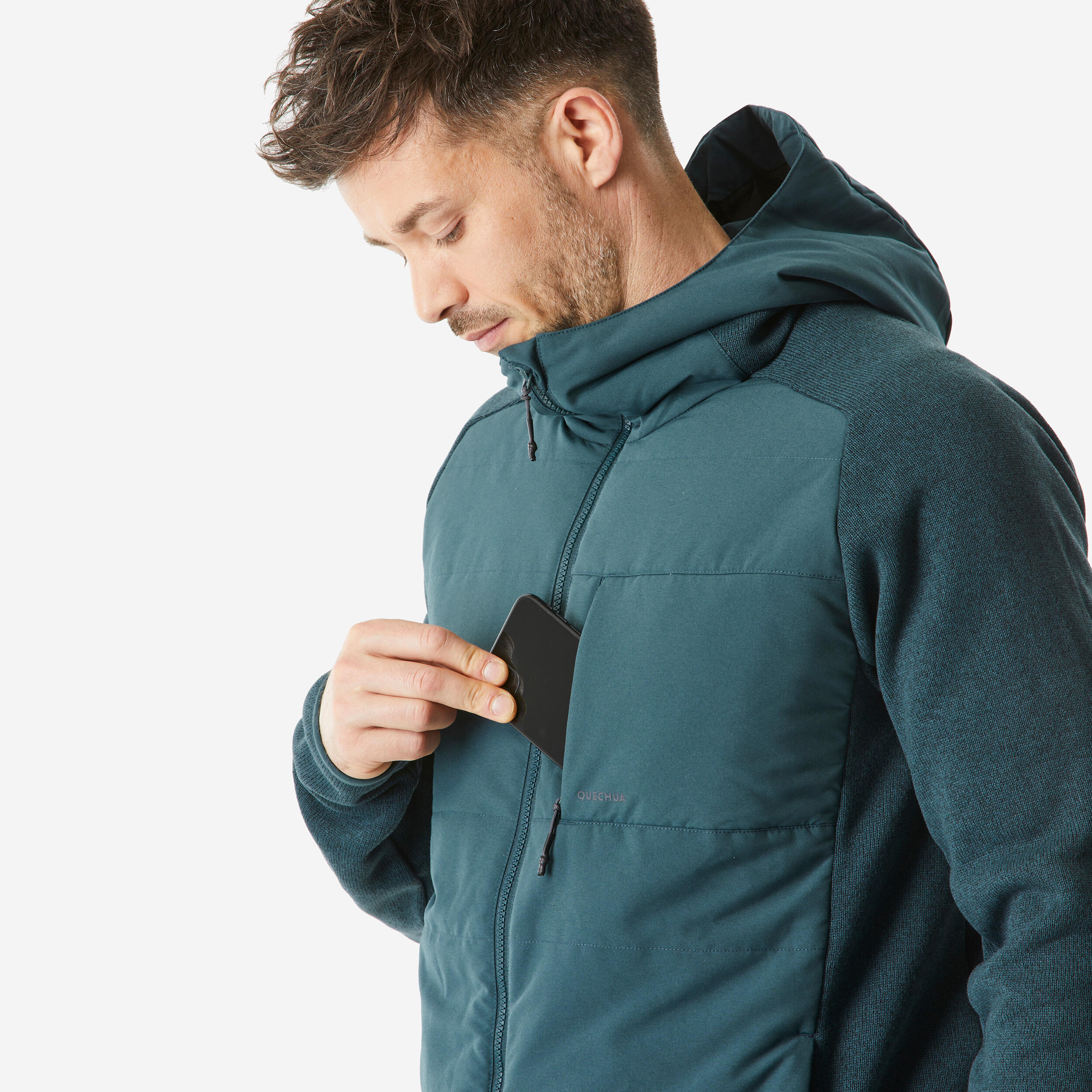 Sudadera de senderismo verde para hombre NH500 Hybride 4/6