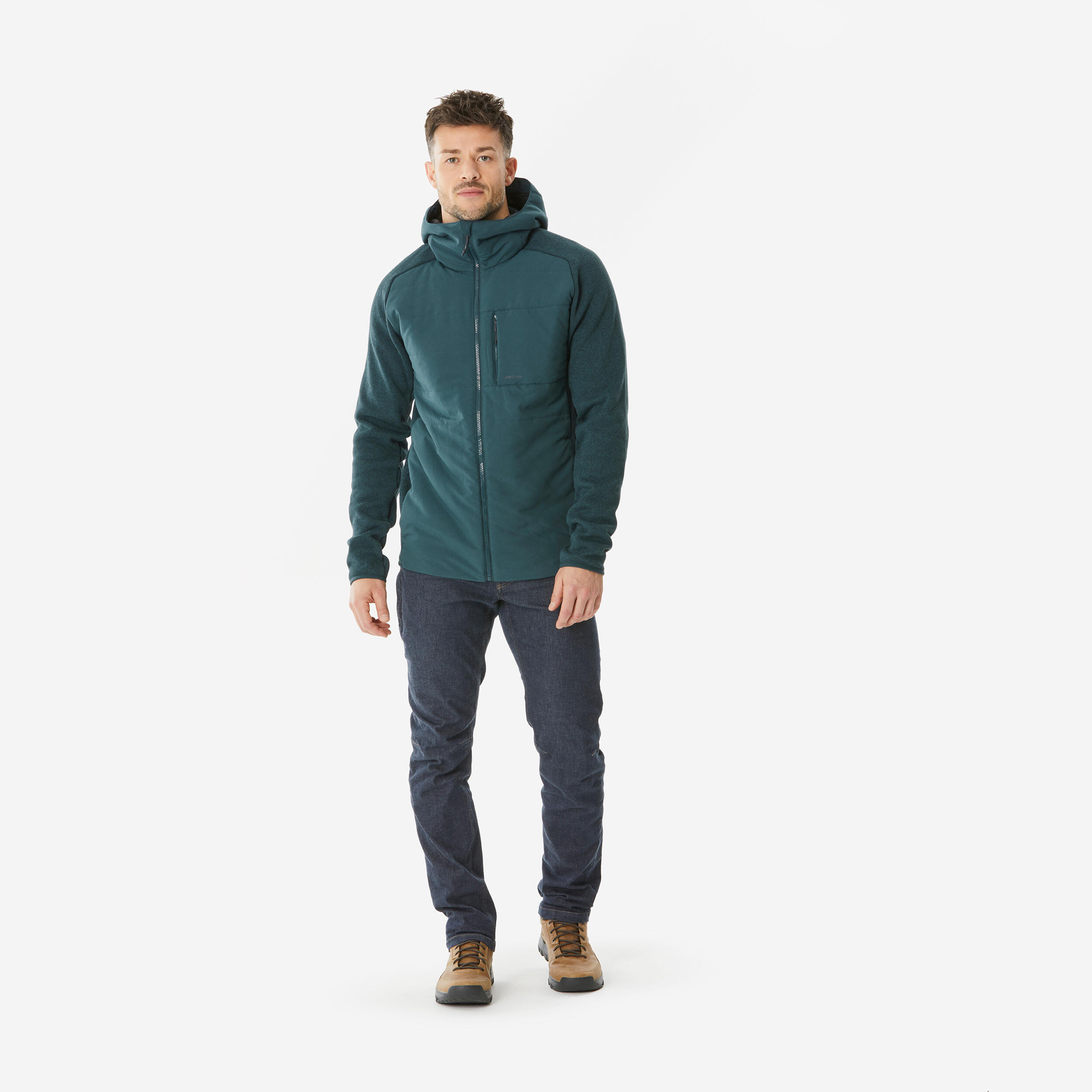 Sudadera de senderismo verde para hombre NH500 Hybride 2/6