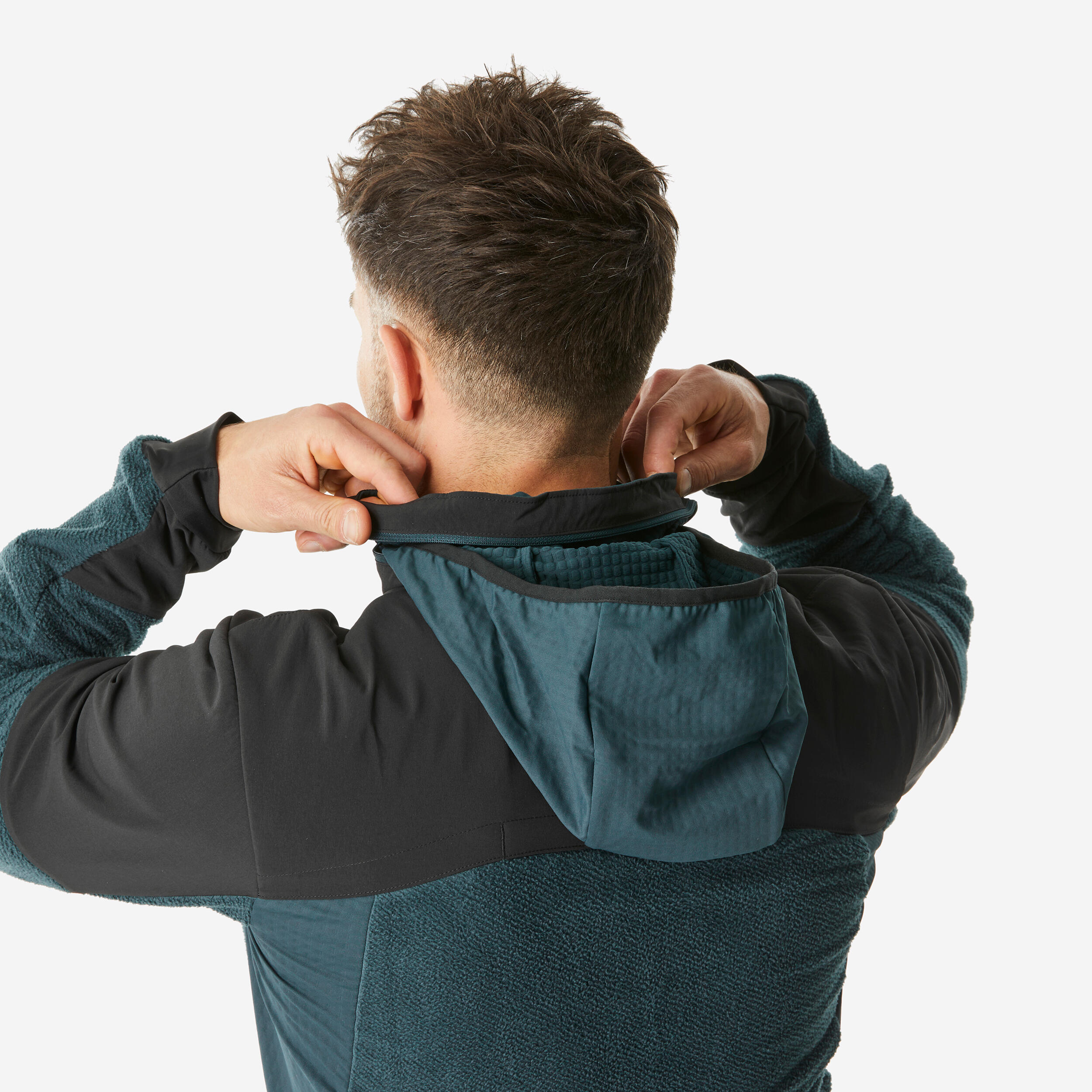 Men's Warm Hybrid Hiking Fleece Jacket, MH 900 - Asphalt blue