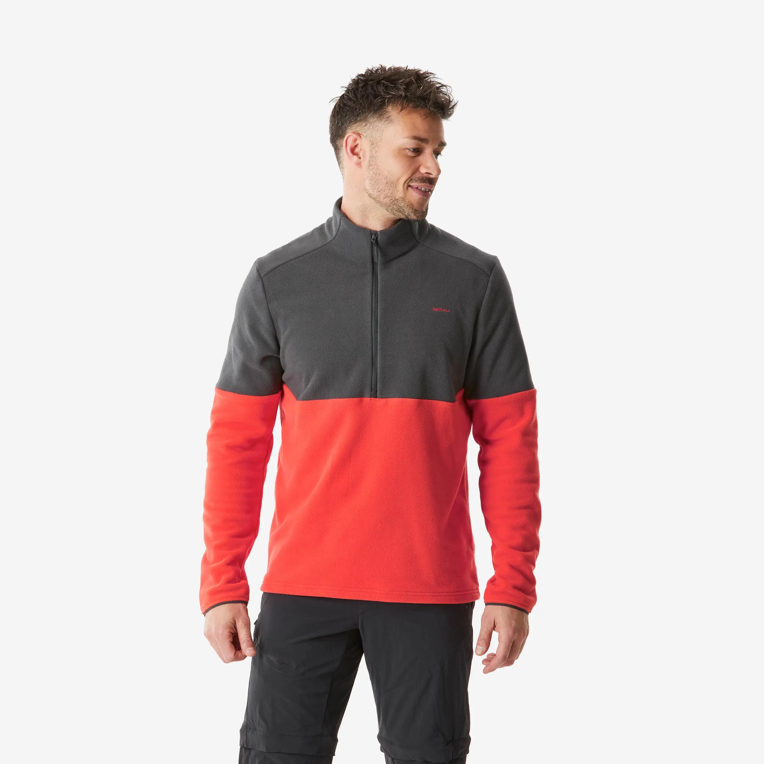 Men's Mountain Walking Half-zip Fleece MH500 - Red 8/9