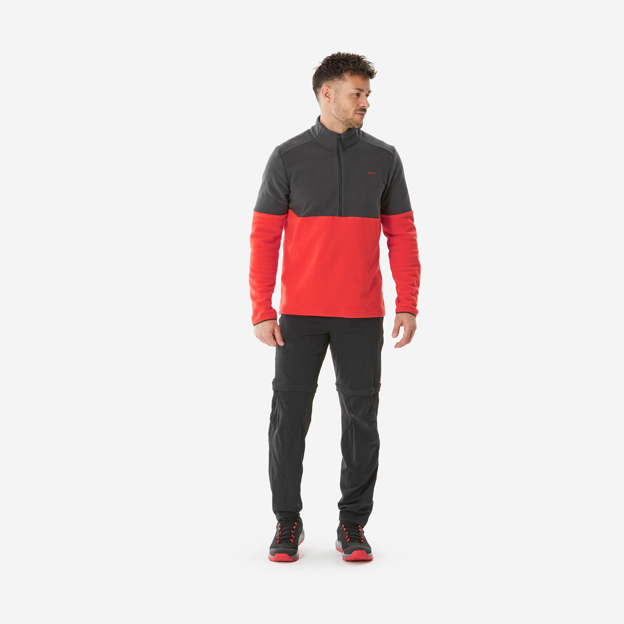 Men's Mountain Walking Half-zip Fleece MH500 - Red 3/9