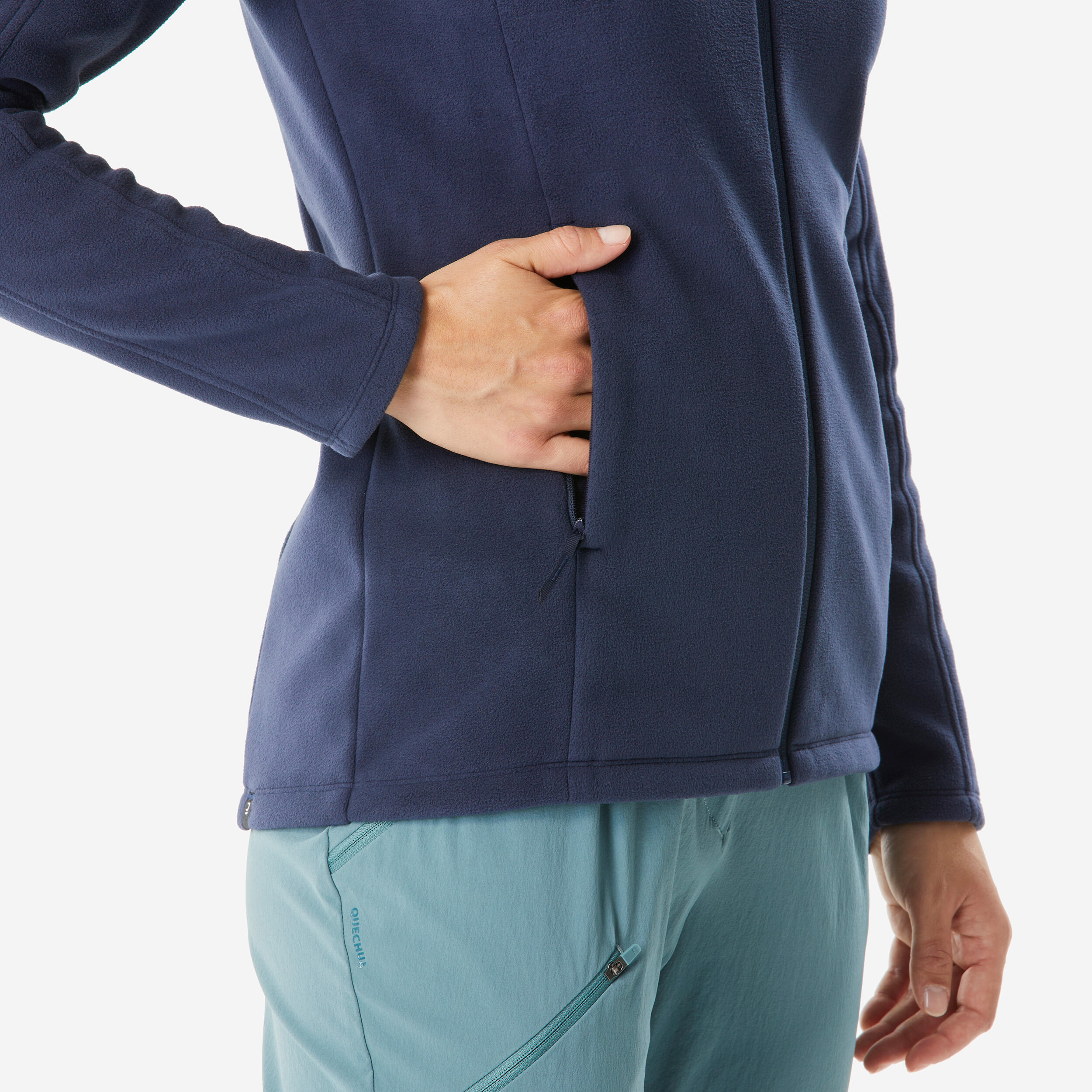 Women’s mountain hiking fleece jacket, MH500 Full Zip - Blue