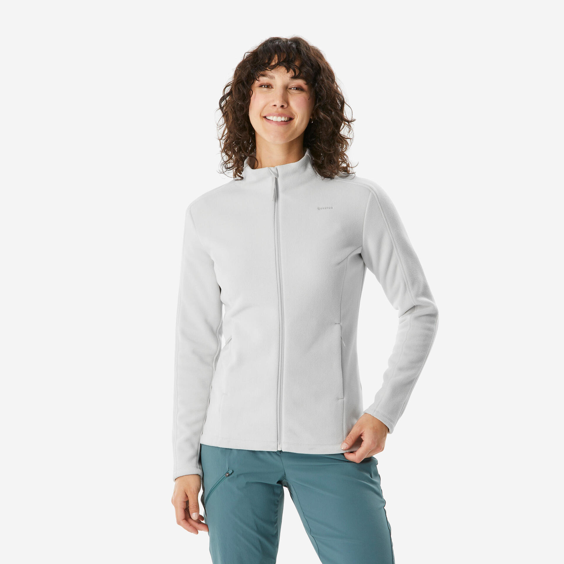 Women's mountain hiking fleece jacket, MH500 Full Zip Grey