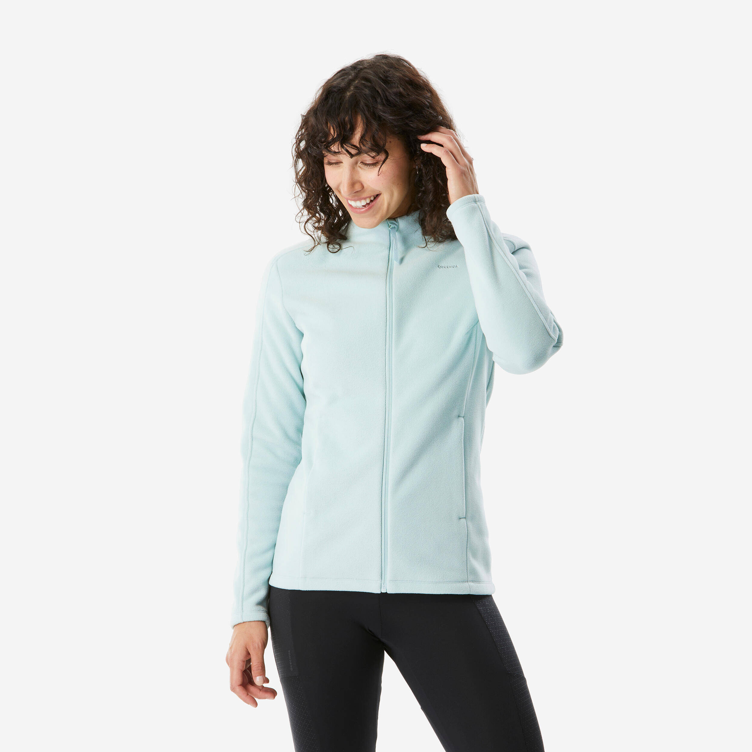 Women’s mountain hiking fleece jacket, MH500 Full Zip - Light Green -  1