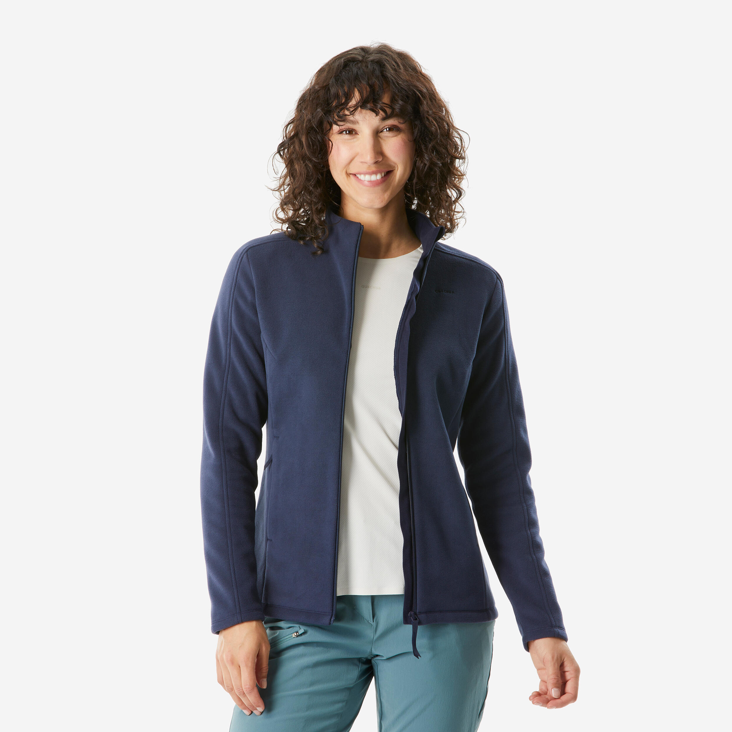 Women’s mountain hiking fleece jacket, MH500 Full Zip - Blue