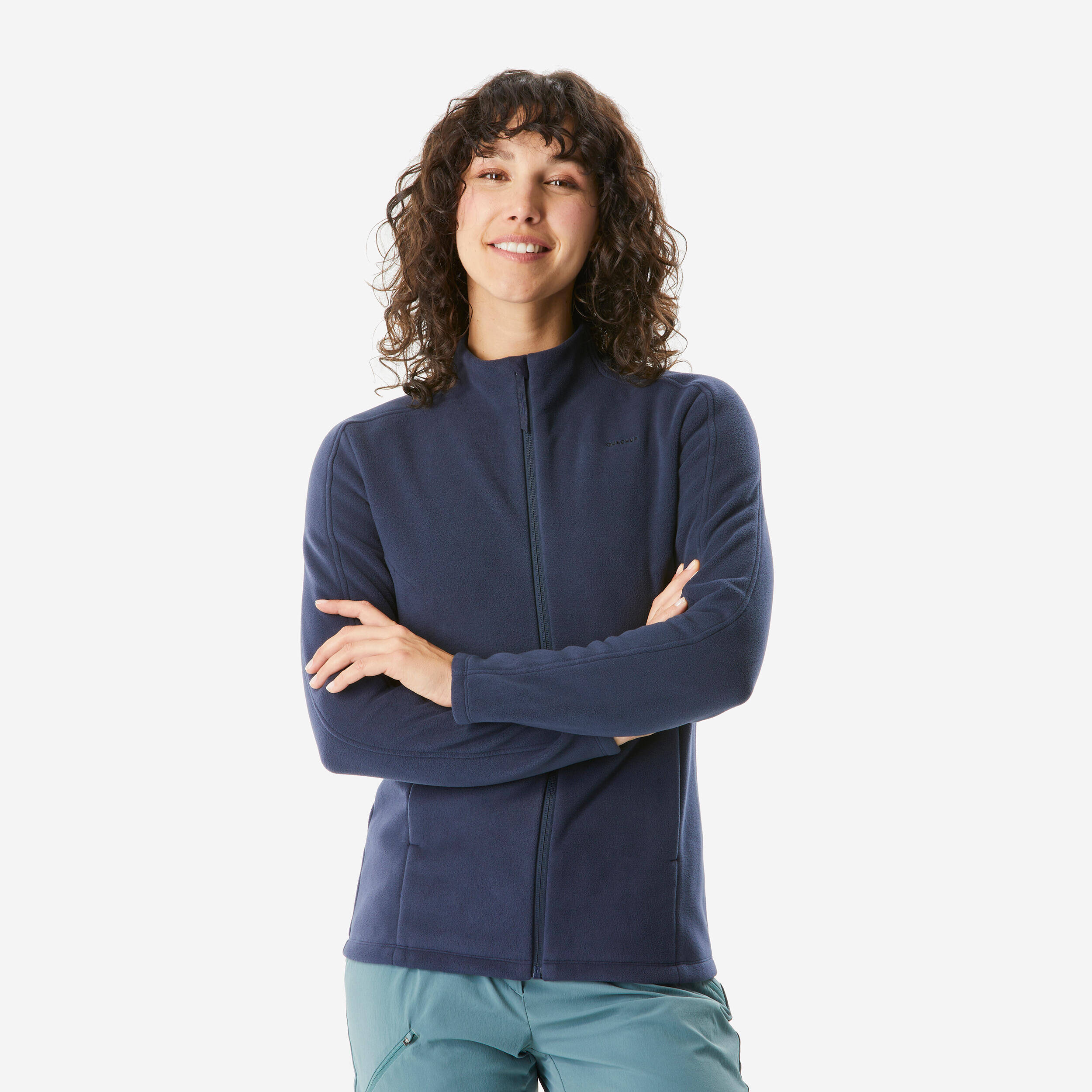 Women’s mountain hiking fleece jacket, MH500 Full Zip - Blue -  1