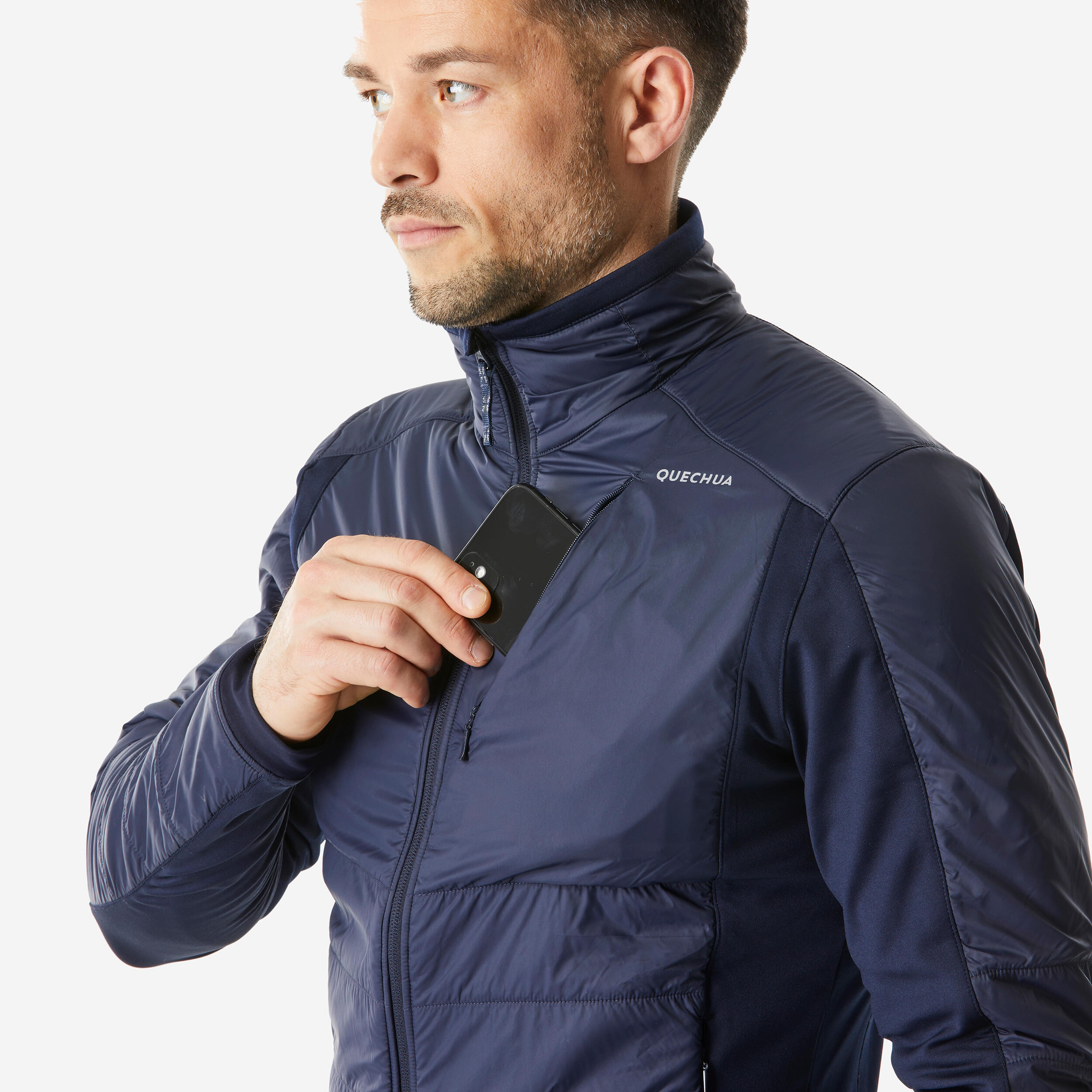 Warme hybride fleece jas voor wandelen heren MH900 Mountain blauw 6/7