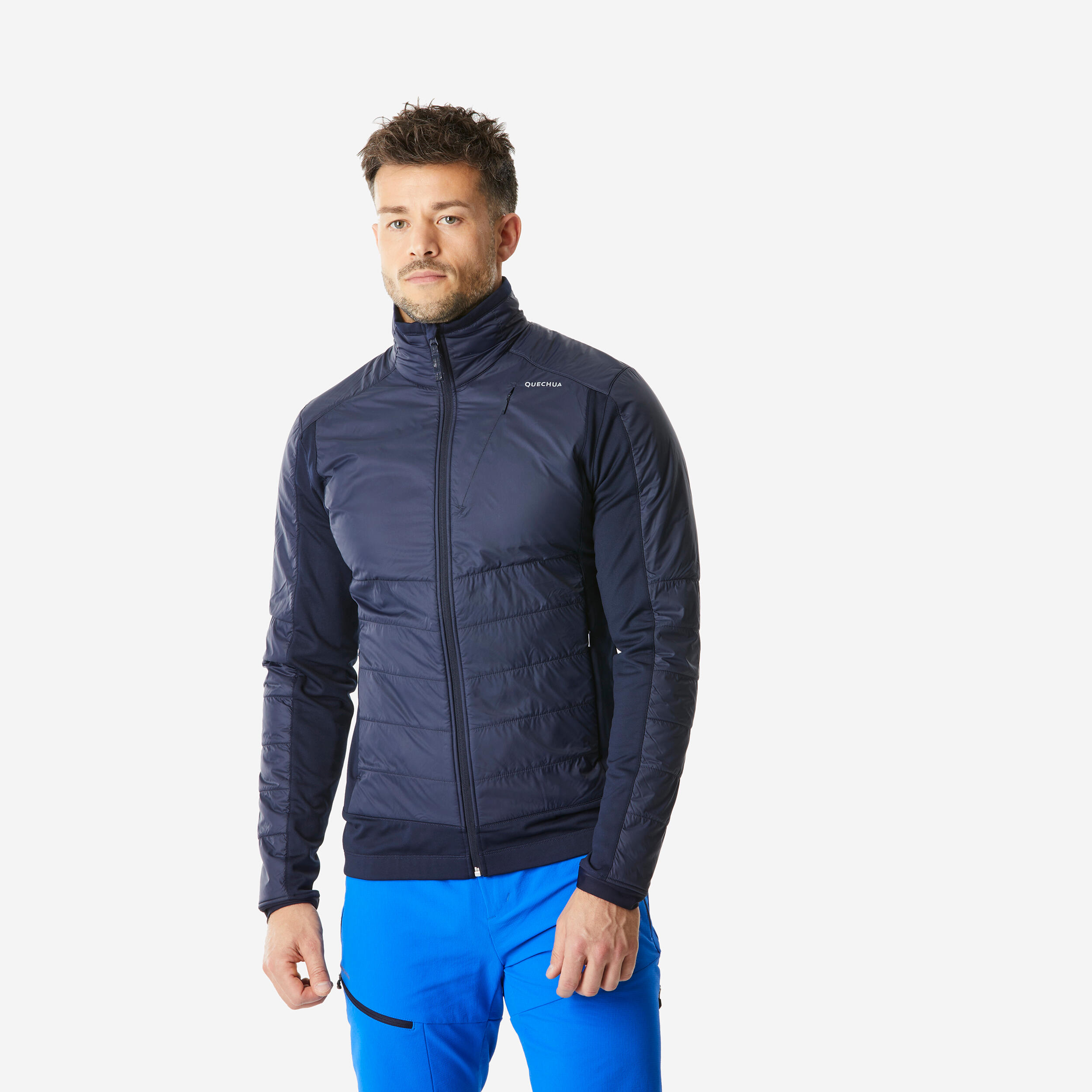 Warme hybride fleece jas voor wandelen heren MH900 Mountain blauw 1/7