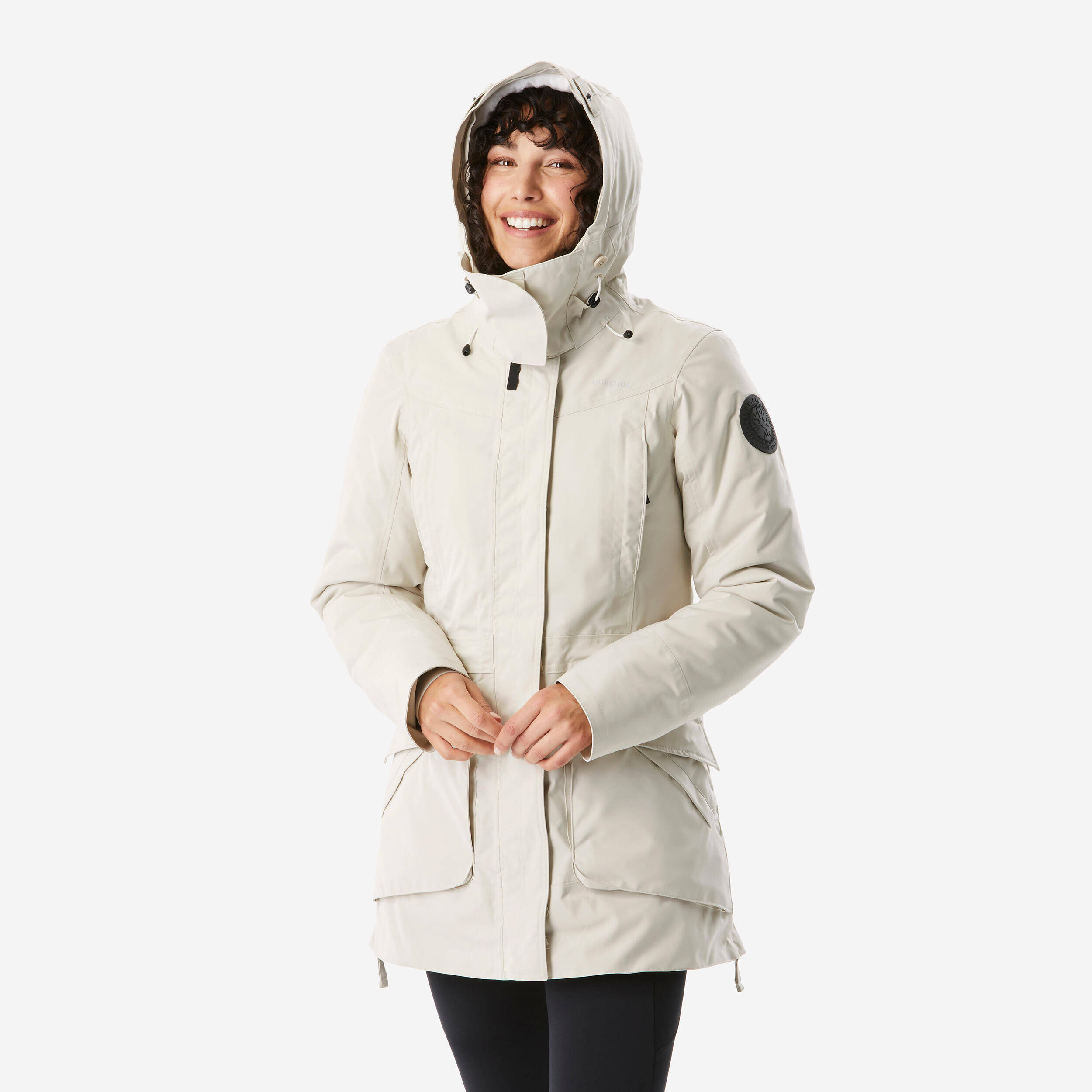 Women Hiking Waterproof Parka Jacket, Removable Fur Hood -20�C, NH900 - Beige