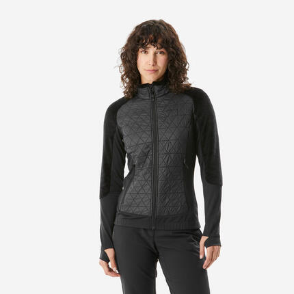 Polaire de randonnée hybride chaude femme, MH900 Mountain noir