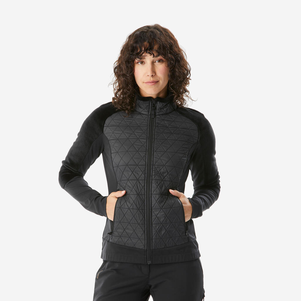 Fleecejacke Hybridjacke warm Damen Wandern - MH900 Mountain schwarz