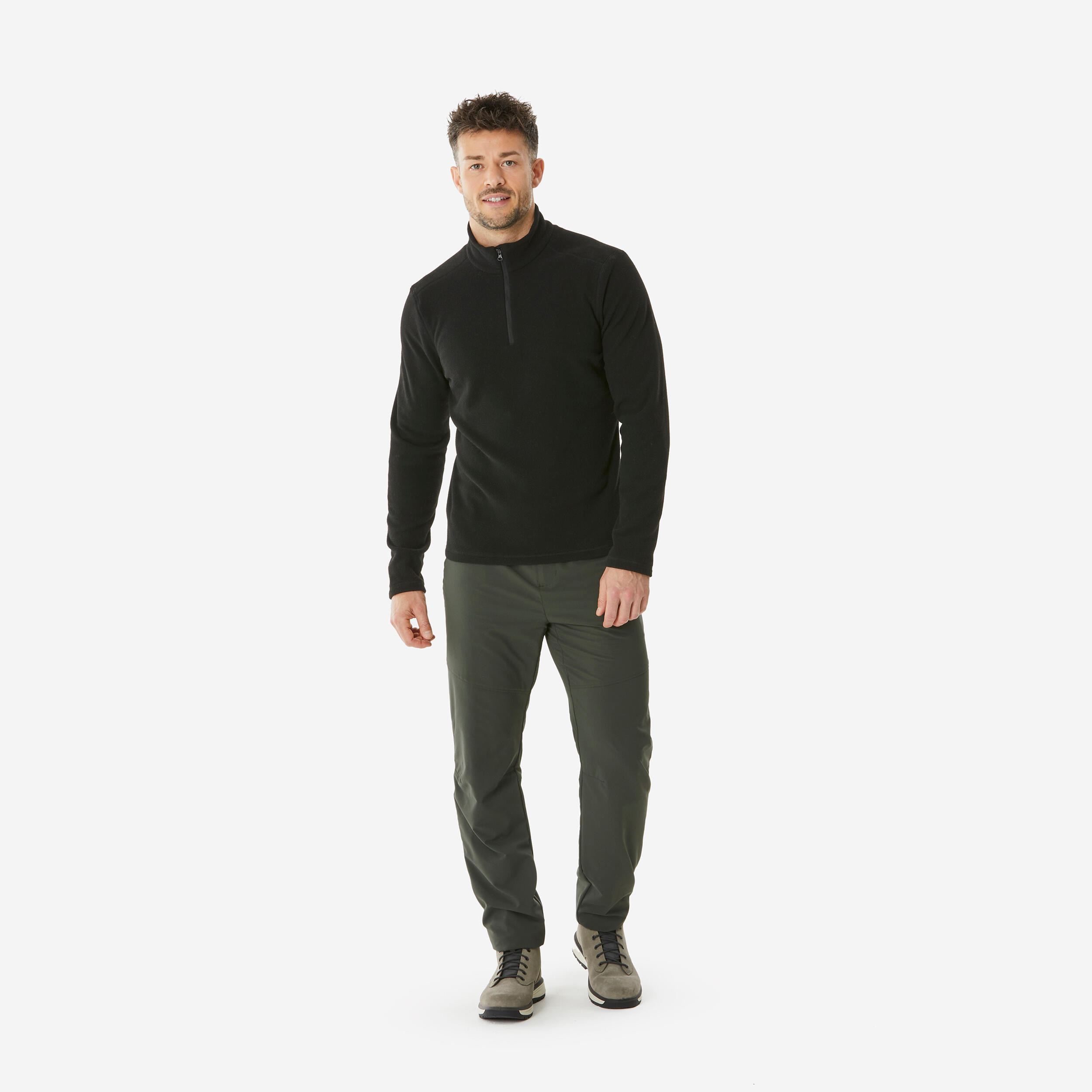 Men Sweater Half-Zip Fleece for Hiking MH100 Black