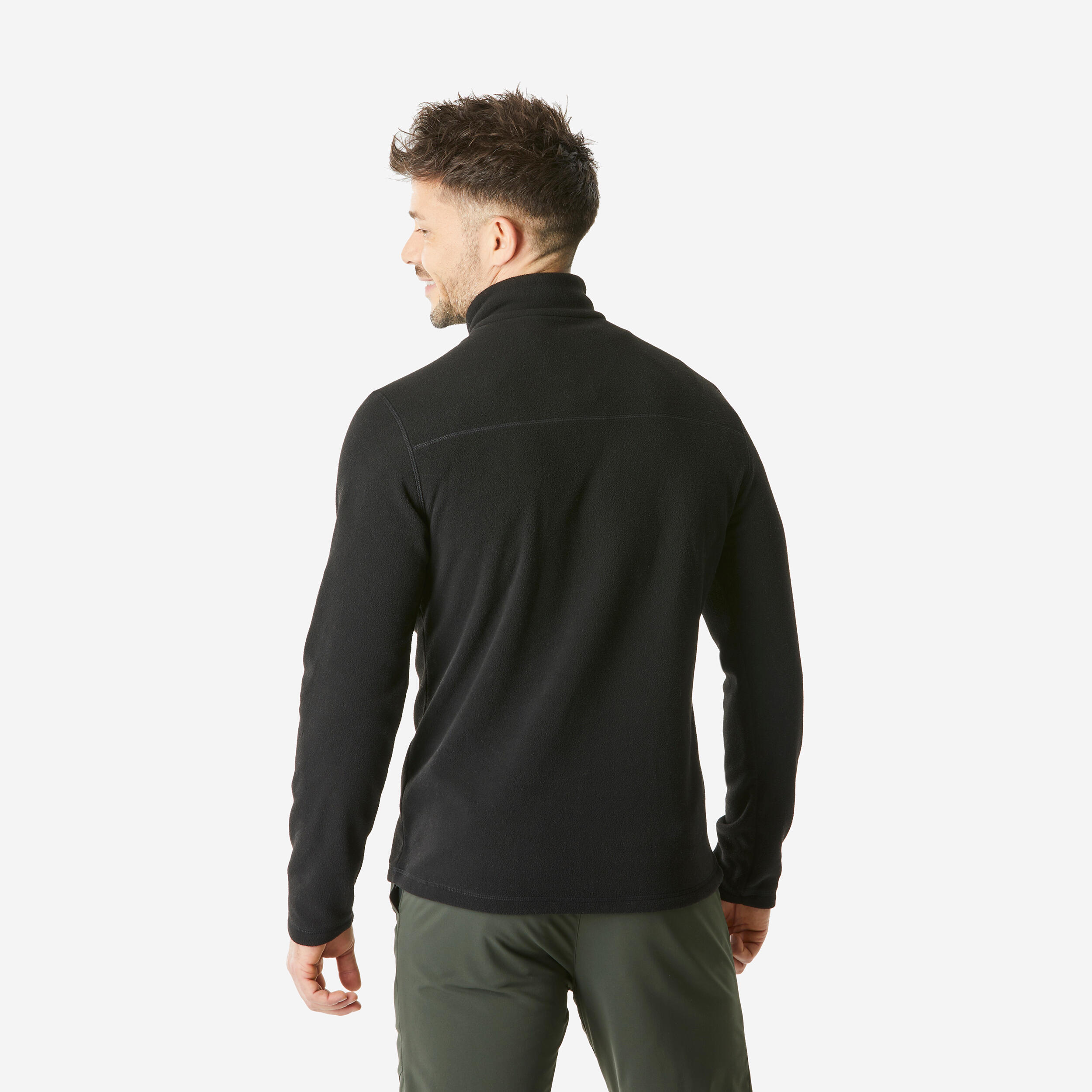Men Sweater Half-Zip Fleece for Hiking MH100 Black