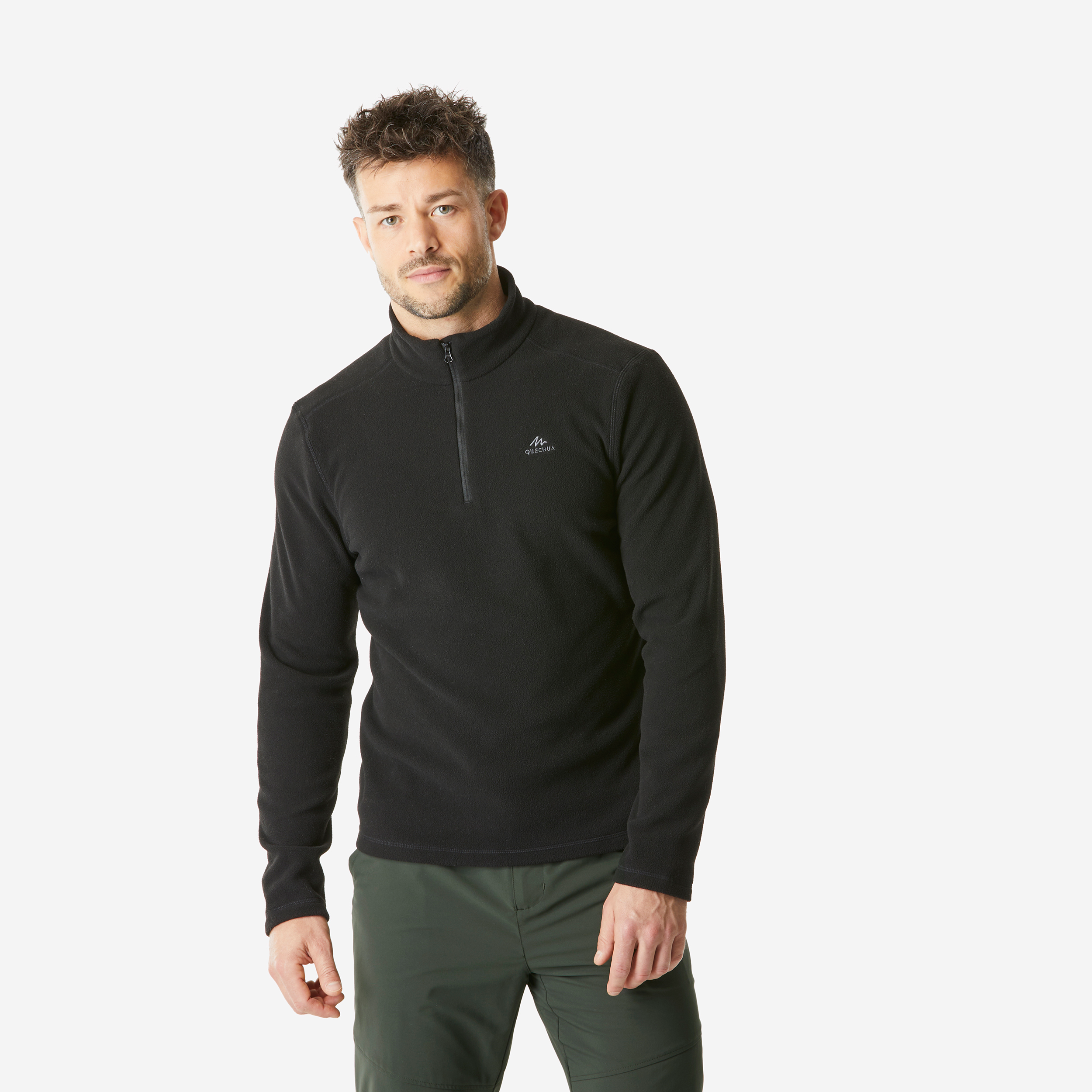 Polaire de randonnée montagne homme, mh100 demi zip noir - Randonnée - Trek - Quechua- Clubs - Entreprises - Collectivités - Associations