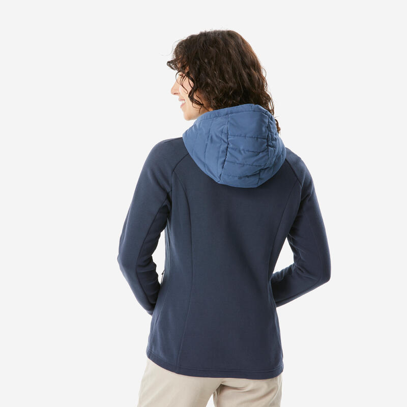 Sweat à capuche de randonnée femme, NH500 Hybrid bleu