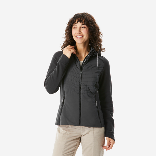 Sweat à capuche de randonnée femme, NH500 Hybrid noir