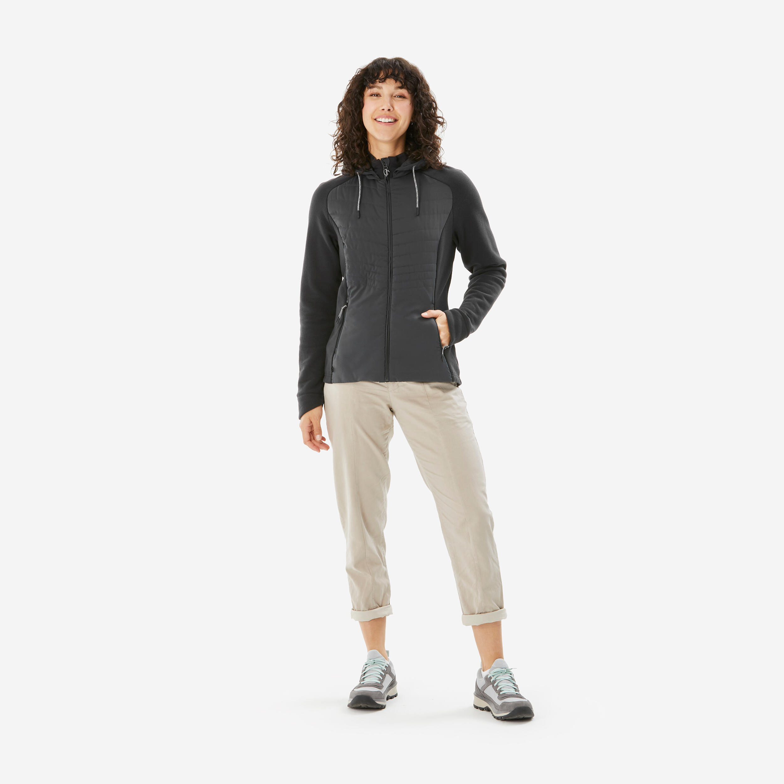 Hybride hoodie NH500 voor wandelen dames zwart 2/5