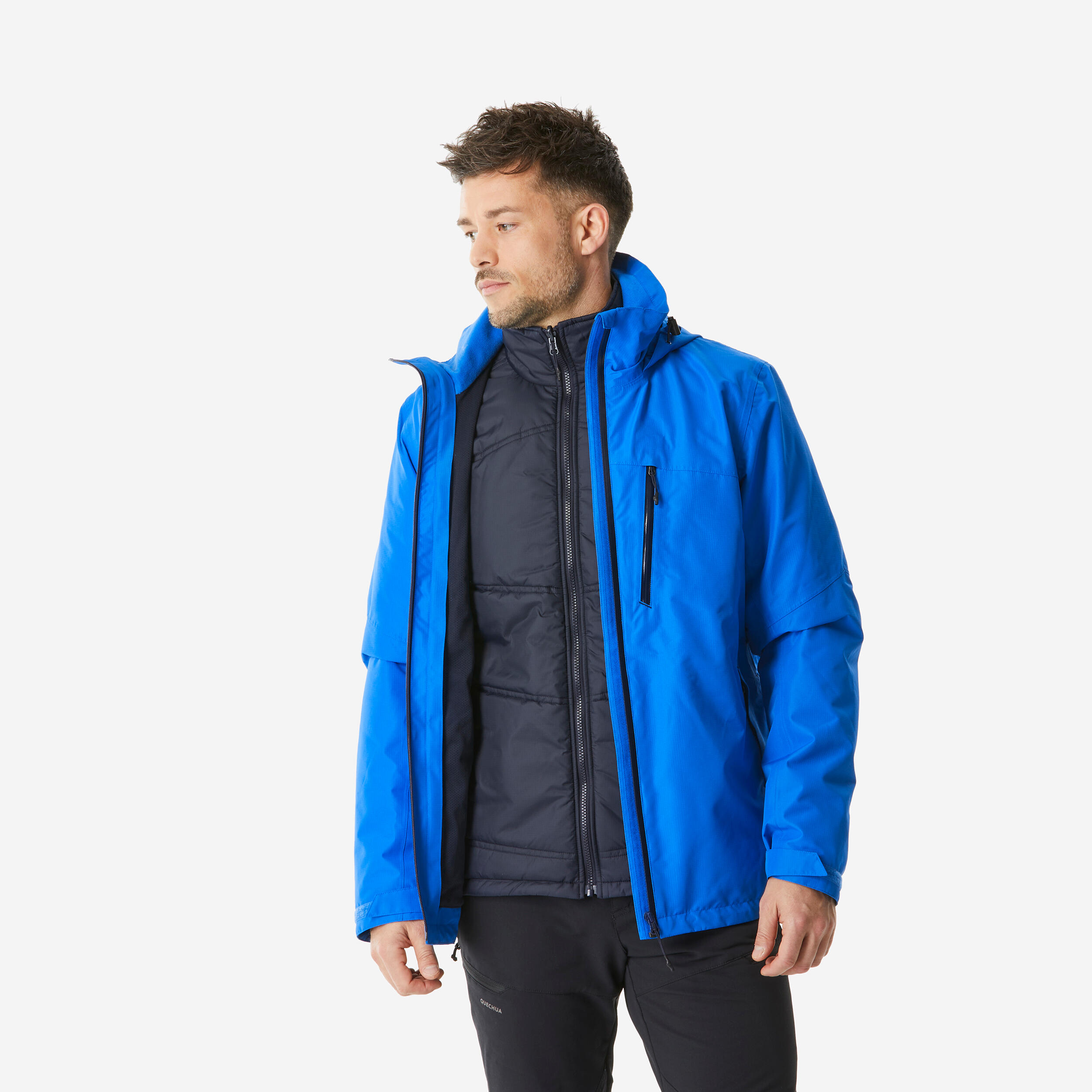 Chamarra 3en1 impermeable de senderismo SH500 mountain 10 C Hombre