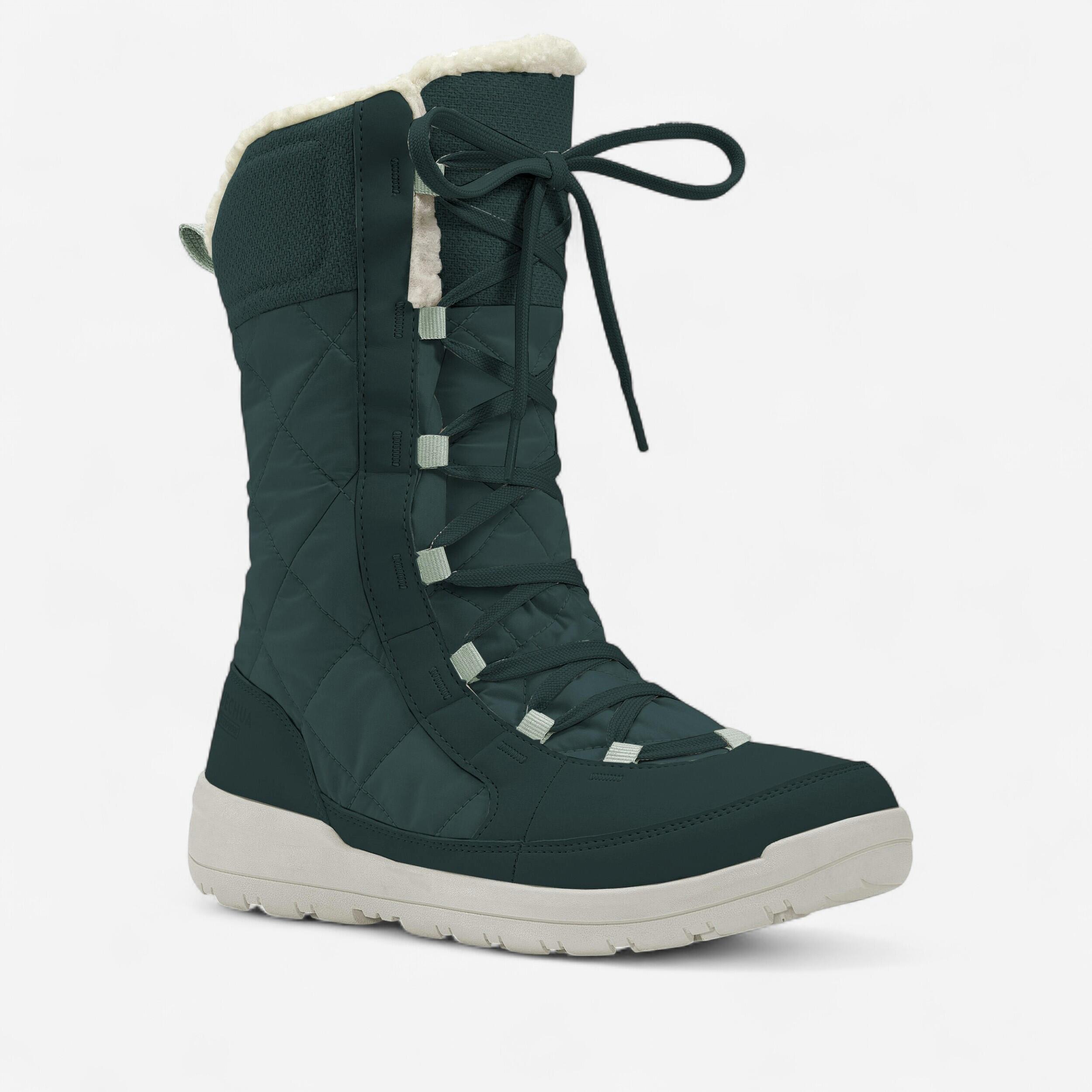 Botas de nieve altas, cálidas e impermeables verdes para mujer NH500 10/10