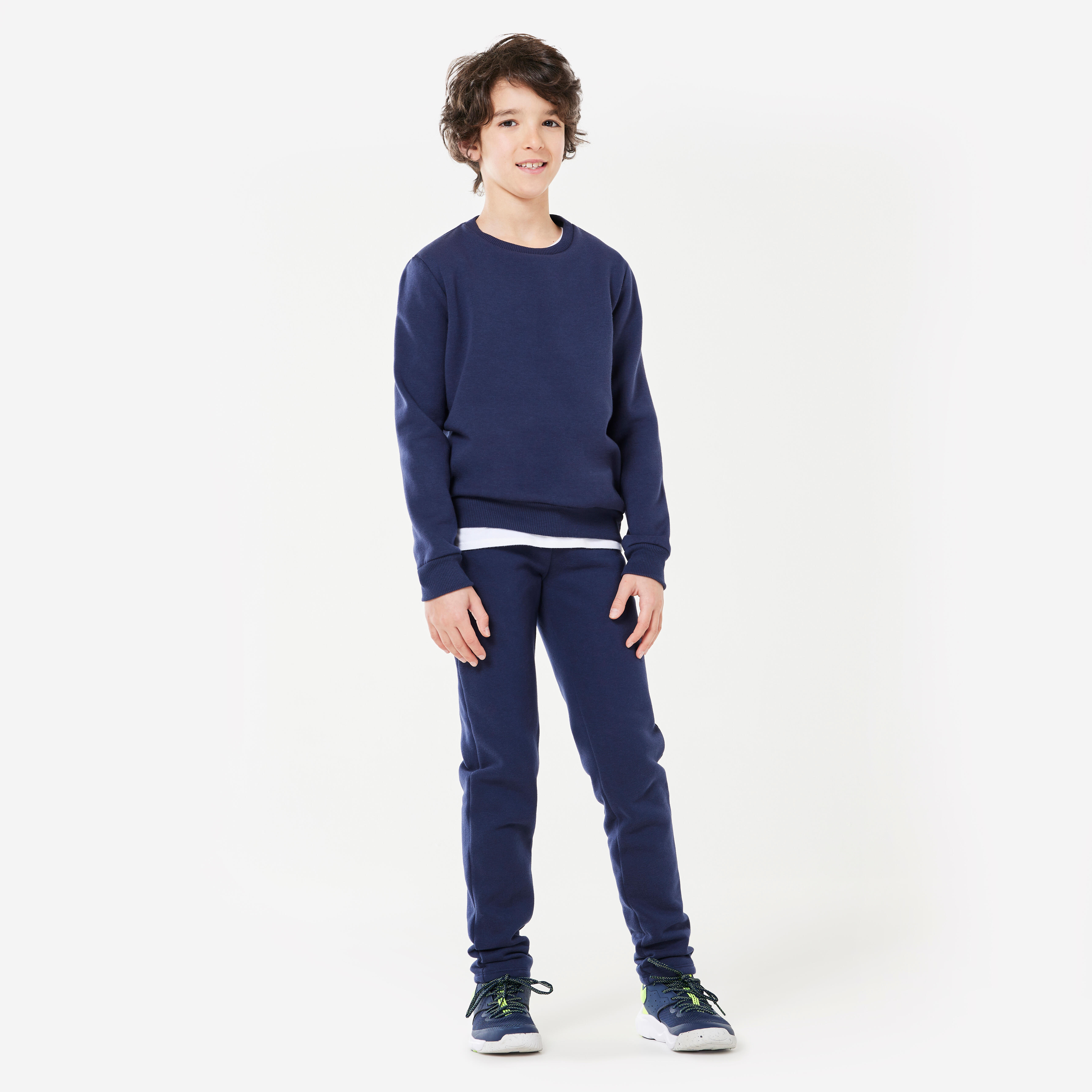 Kids Warm Crew Neck Brushed Unisex Jersey Sweatshirt Navy Decathlon