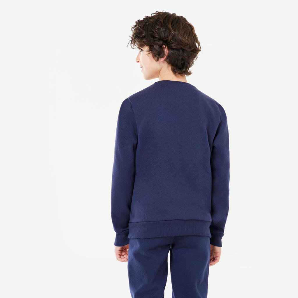 Vaikiškas šiltas džemperis su apvalia apykakle, tamsiai mėlynas