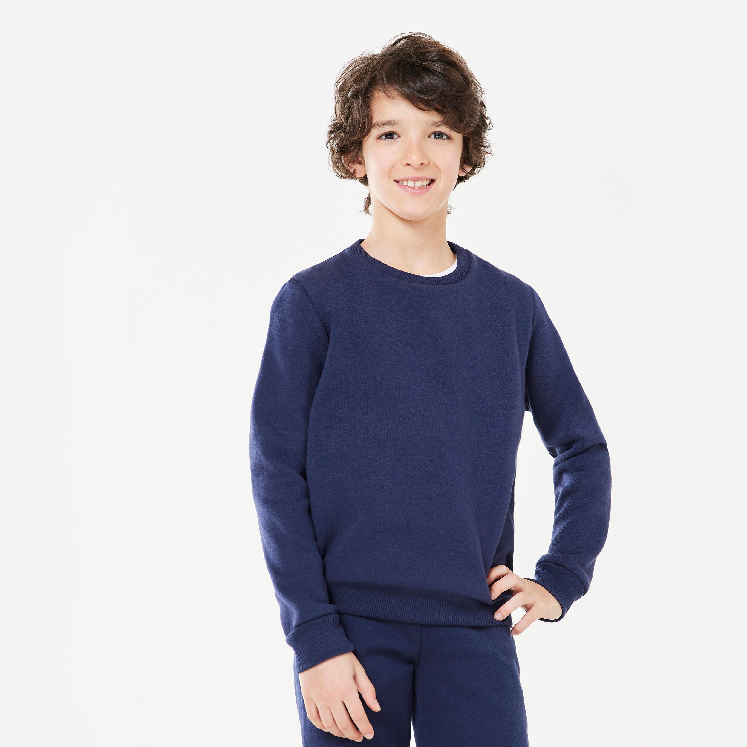 Sweatshirt Brushed Jersey Crew Neck Hangat Uniseks Anak - Navy tampak depan