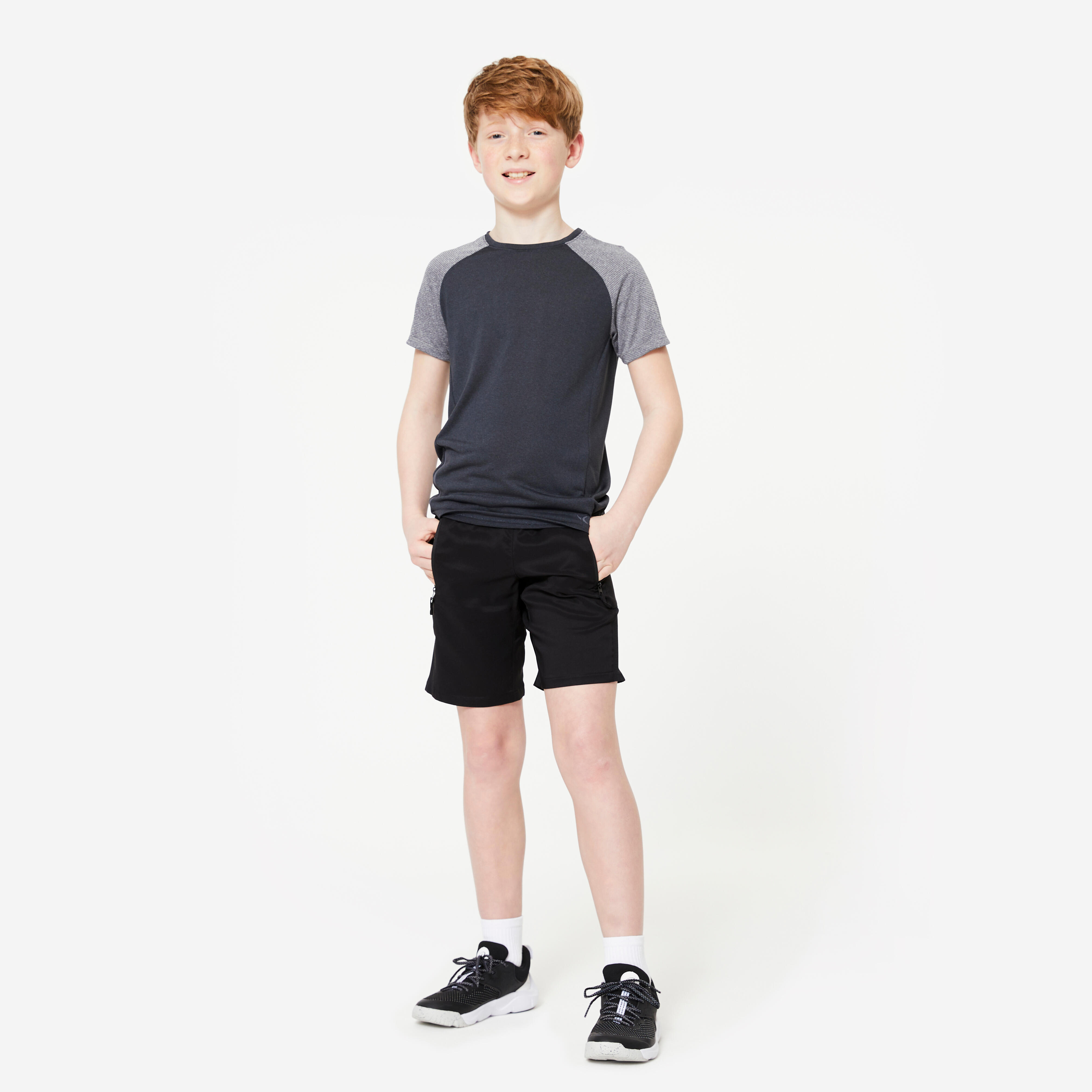 Multi-sport Kid's Crew Neck Breathable T-Shirt 500 - Smoked Black
