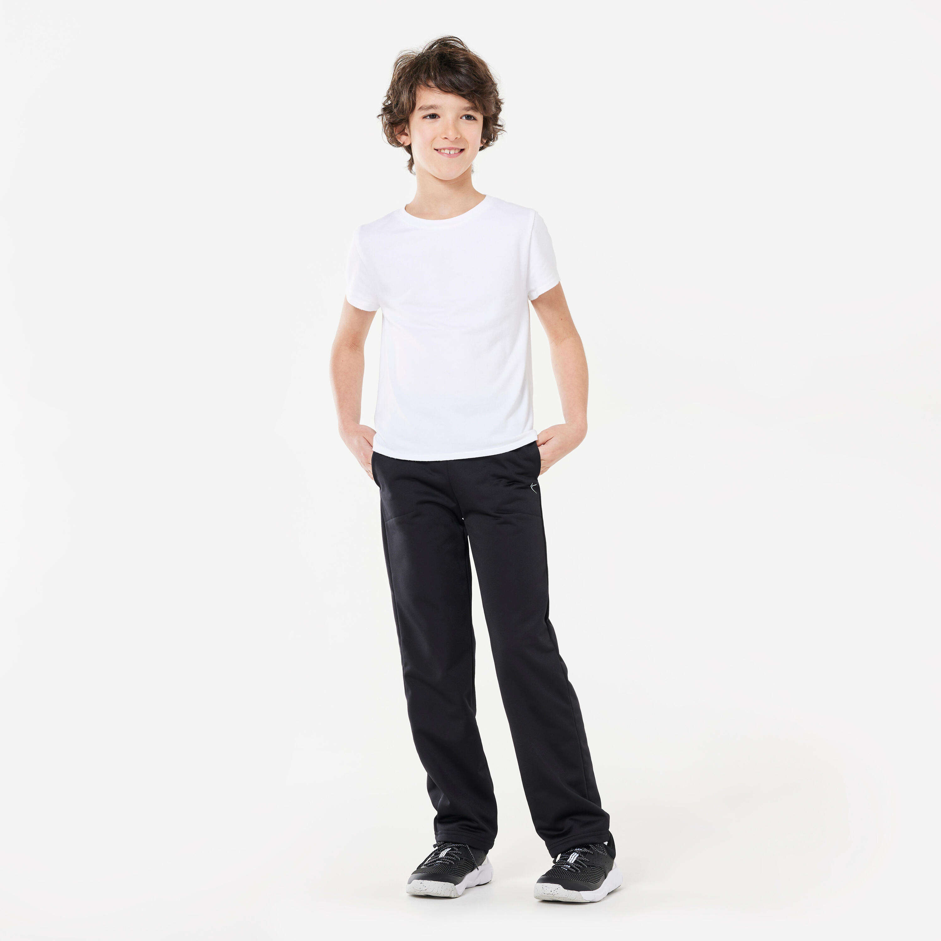 Pantaloni bambino ginnastica GYM'Y tessuto tecnico traspirante neri 2/4