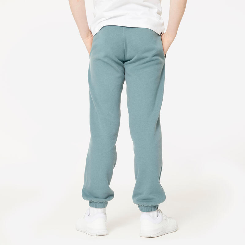 Pantalon de survêtement multisport chaud enfant mixte, Vert cendré