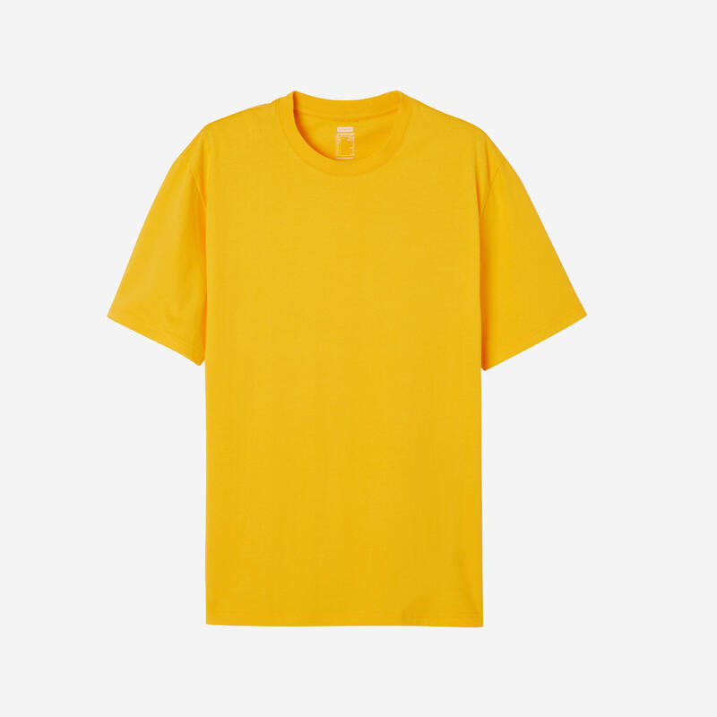 T-shirt uomo palestra 500 ESSENTIALS regular fit 100% cotone arancione