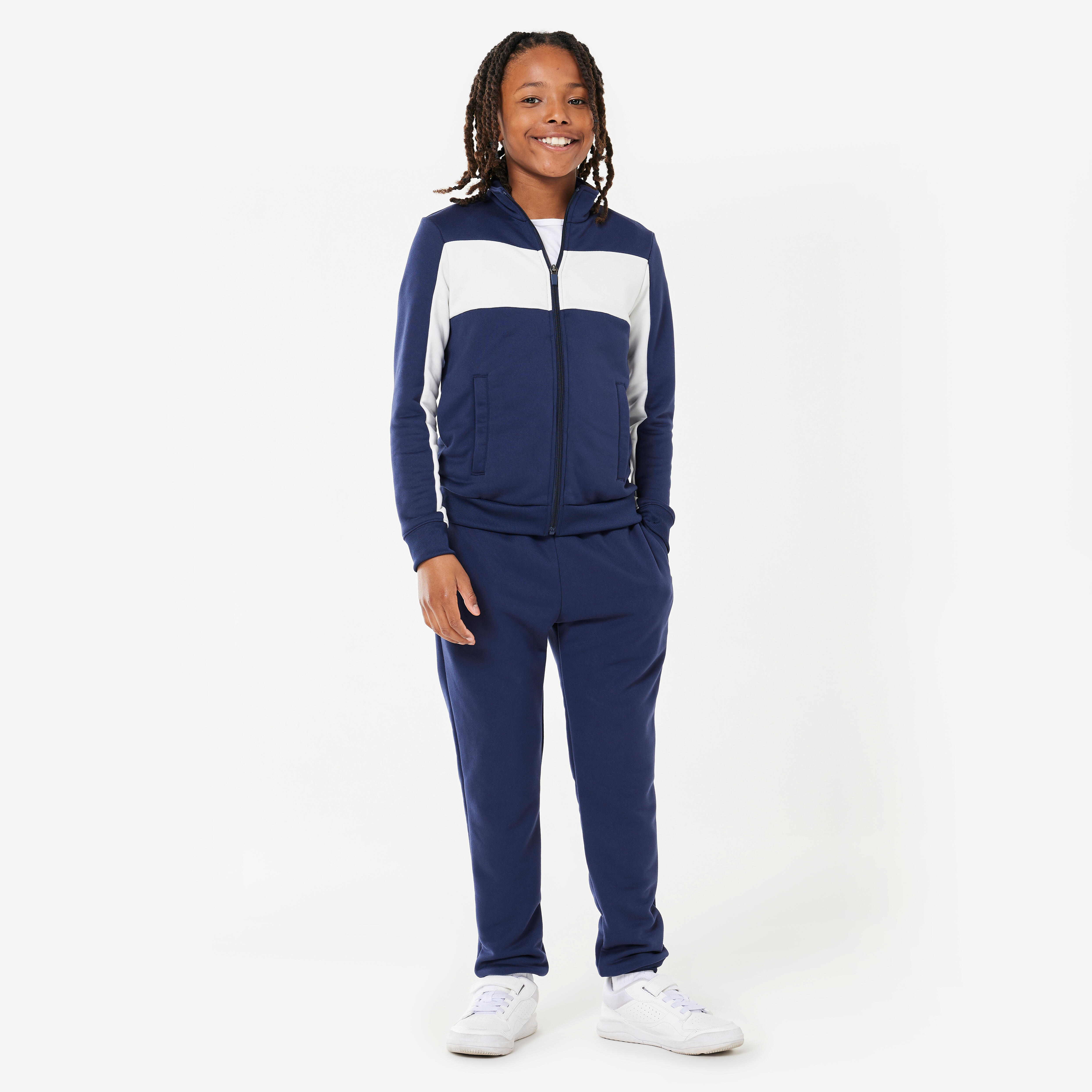 Mixed-gender tracksuit, breathable child - navy and white