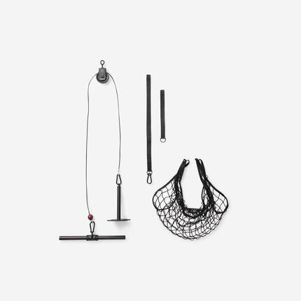 Station poulie de musculation avec barre de tirage, support disque et filet