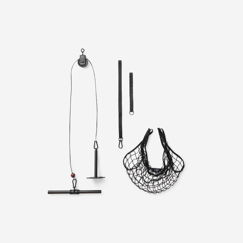 Weight Training Pulley Station With Pull Bar, Weights Holder and Net