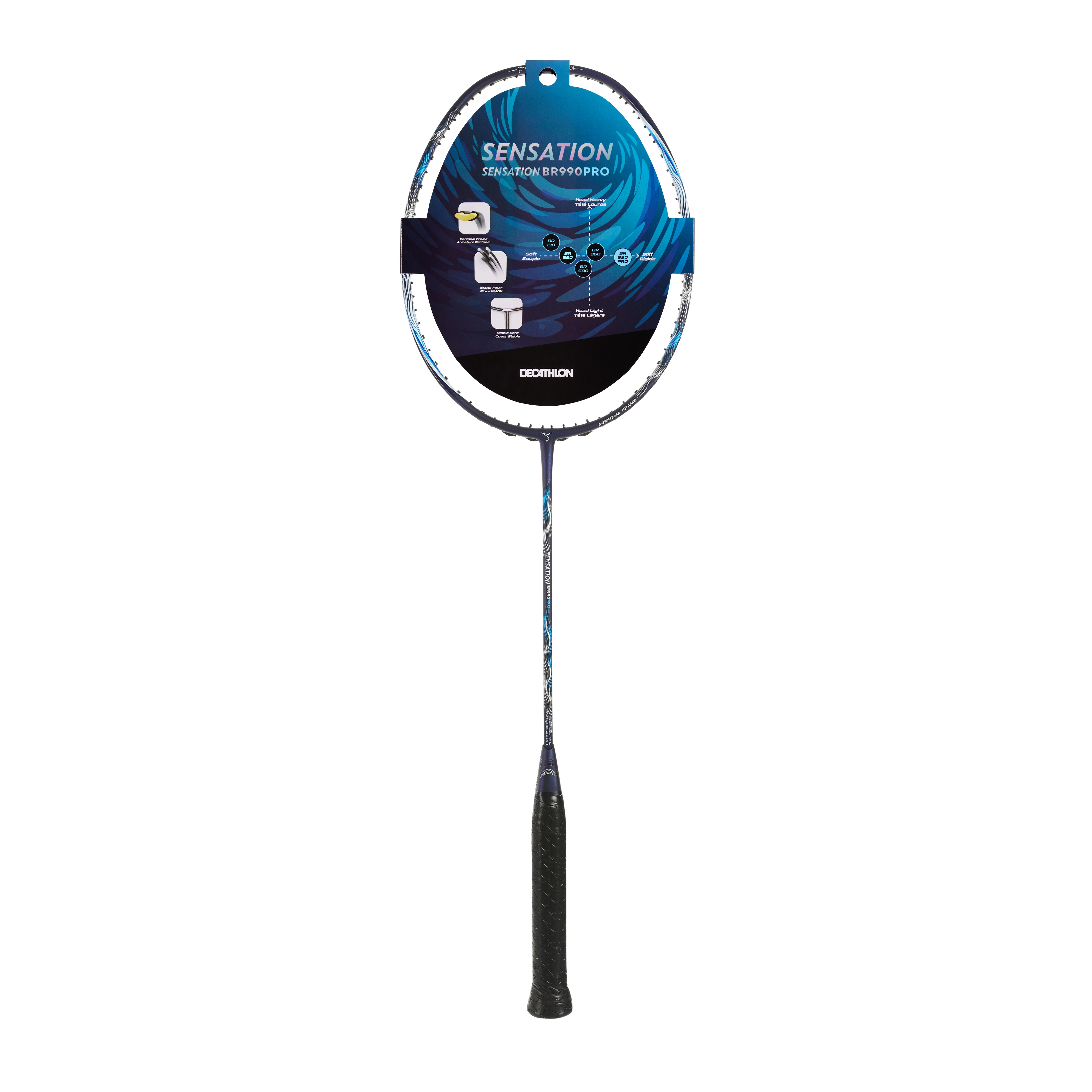 Badminton unstrung racket adult, BR Sensation 990 Pro Navy