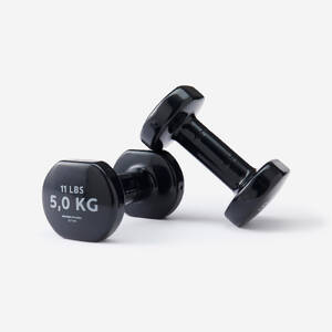 5 kg PVC Dumbbells Hex Shaped with 2 Years Warranty, Black- Set of 2