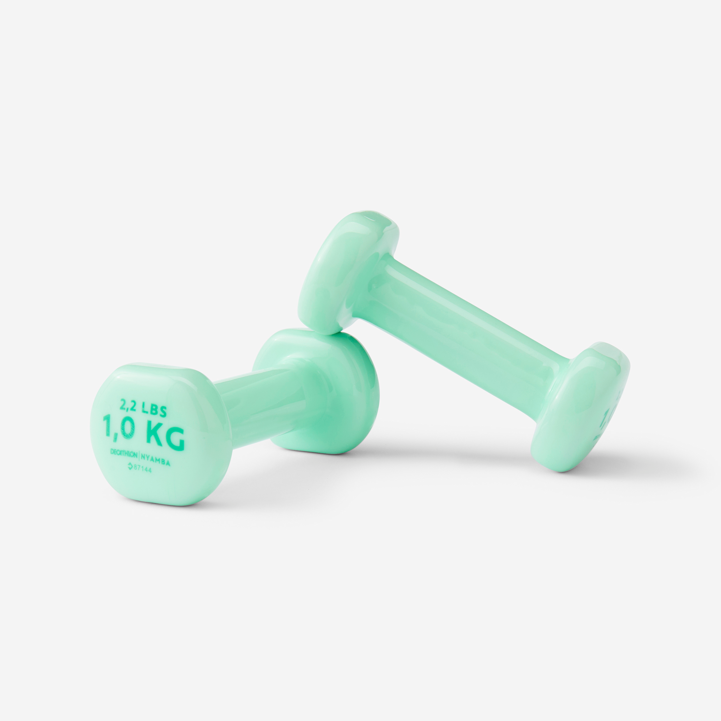 Paire d'haltères fitness 2*1 kg, fonte à 80% recyclée, vert clair - Domyos