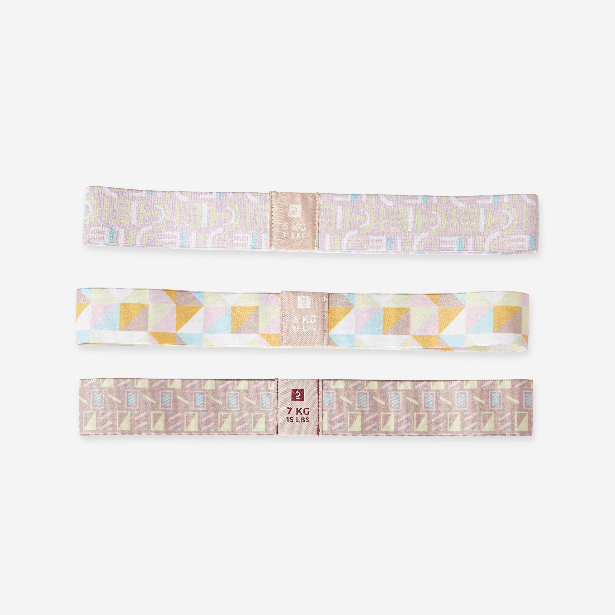 Kit 3 Minibandas Elásticas Fitness Textil Resistencia 5-6-7 kg 2/4