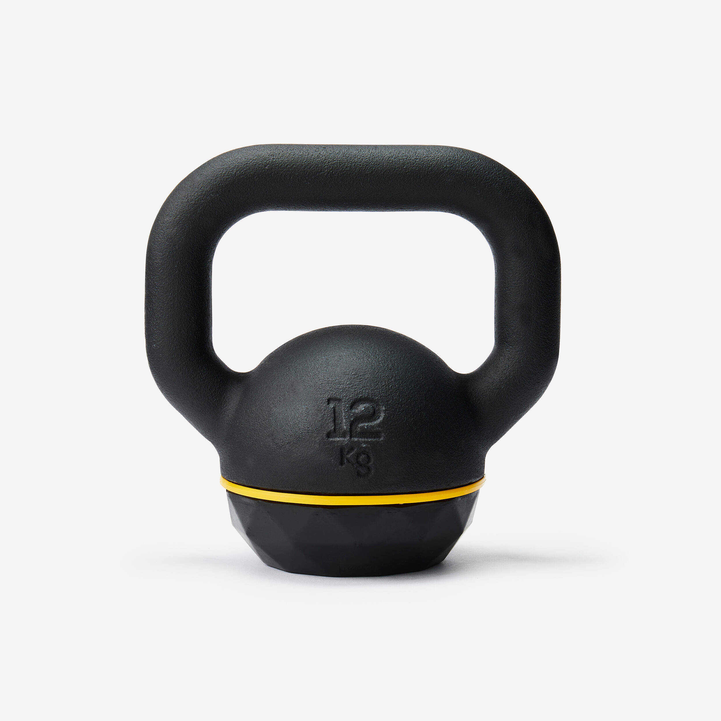 Gym Kettlebell, 12kg, Complete Workout, Ergonomic Grip - Black and Yellow -  1
