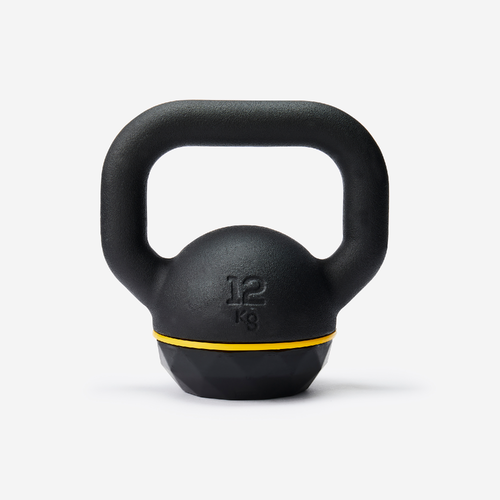 Kettlebell en fonte et base caoutchouc 12 kg, composé à 80 % de fonte recyclée