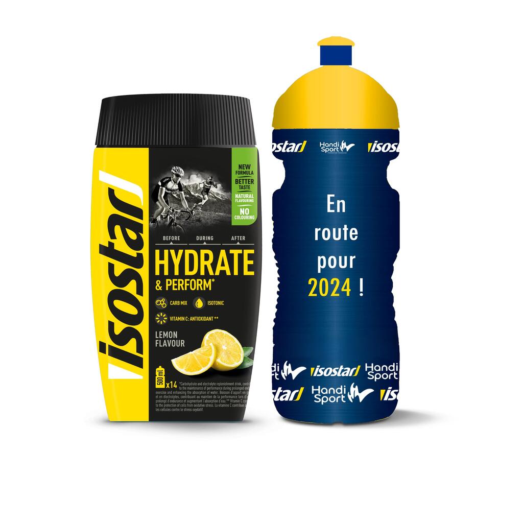 Gėrimo milteliai „Hydrate & Perform“, 560 g citrinų + 1l butelis