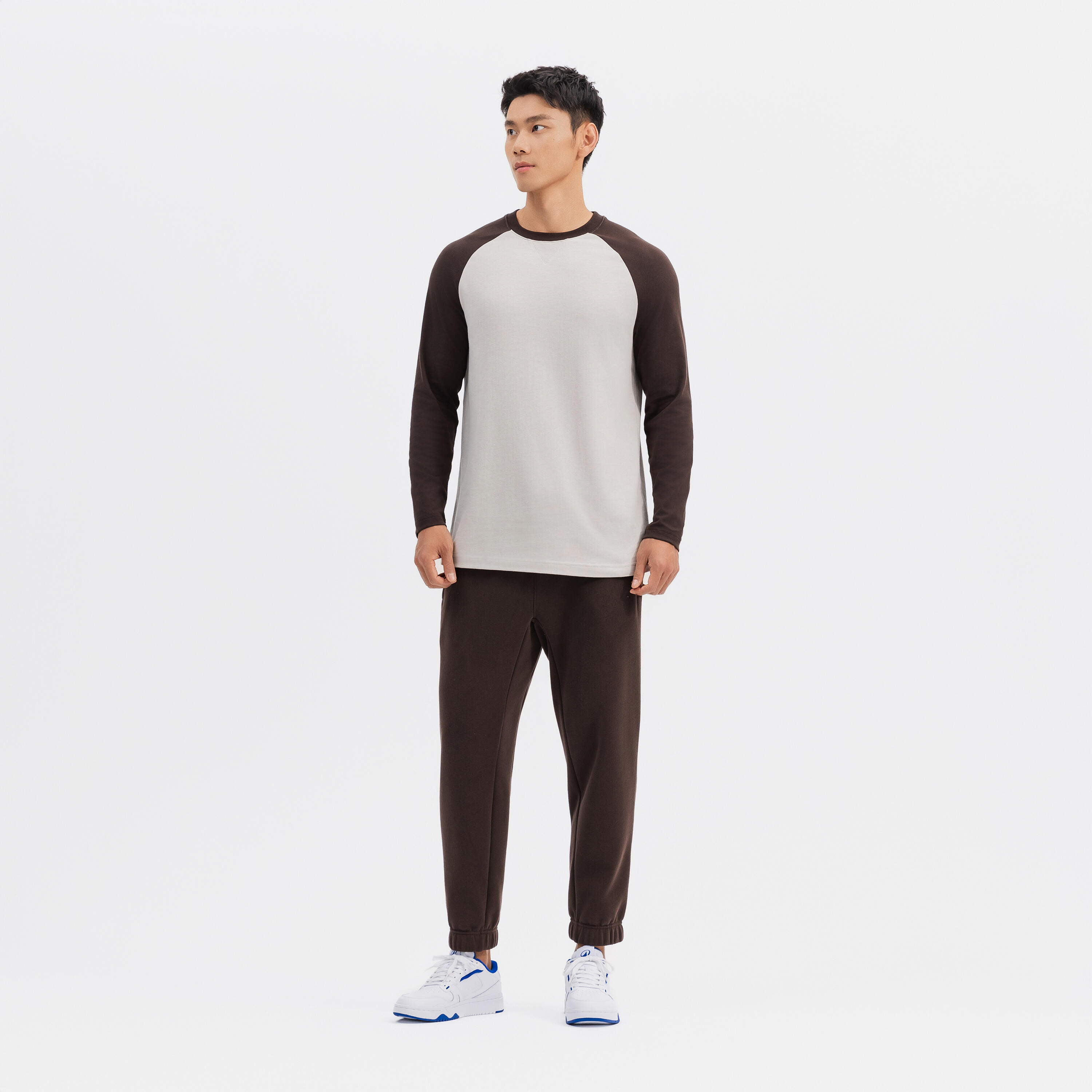 トップス Raglan Long Sleeved t shirt Men long sleeved t-shirt raglan-pebble beige & wenge brown