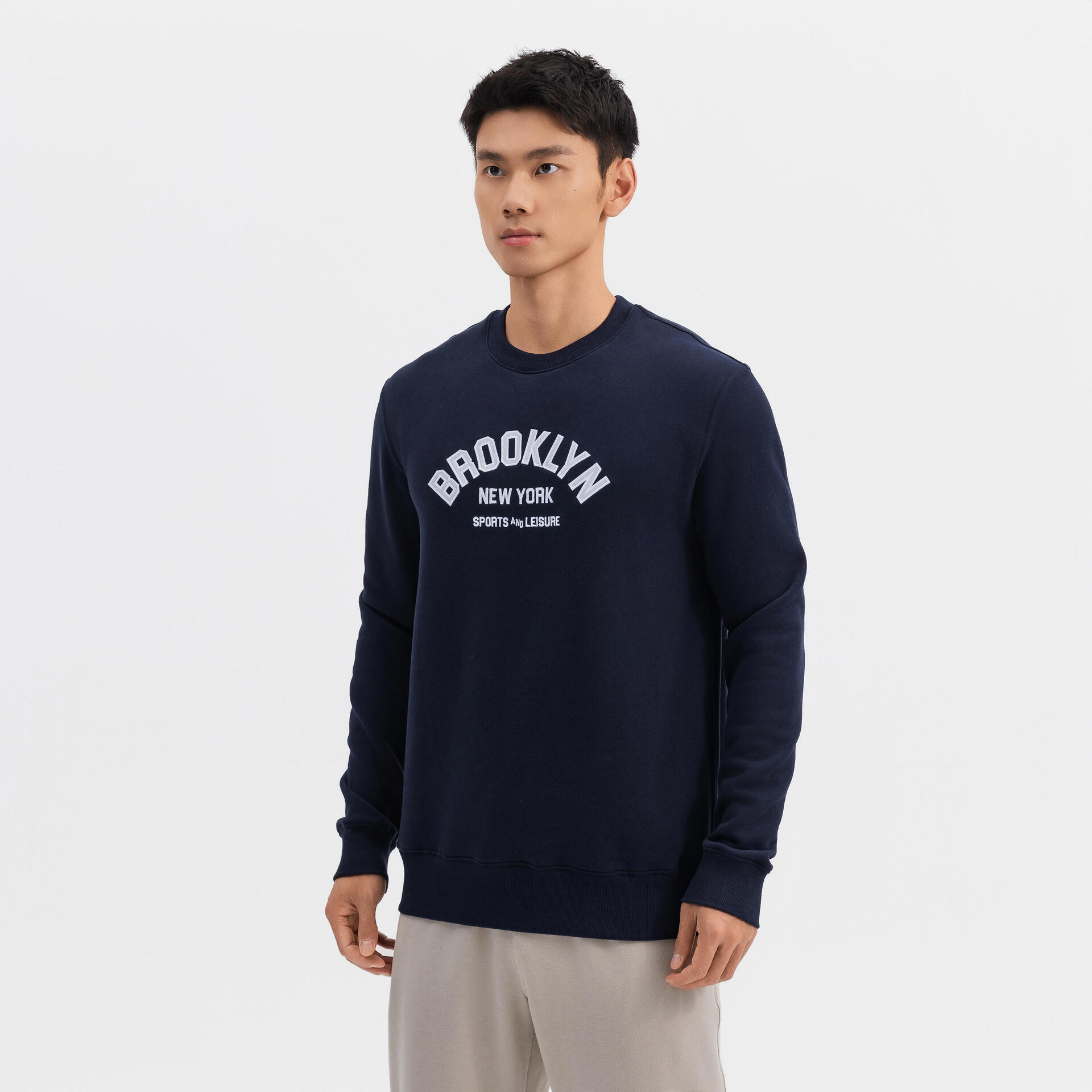 MEN FLEECE SWEATER CREW NECK 500-asphalt blue