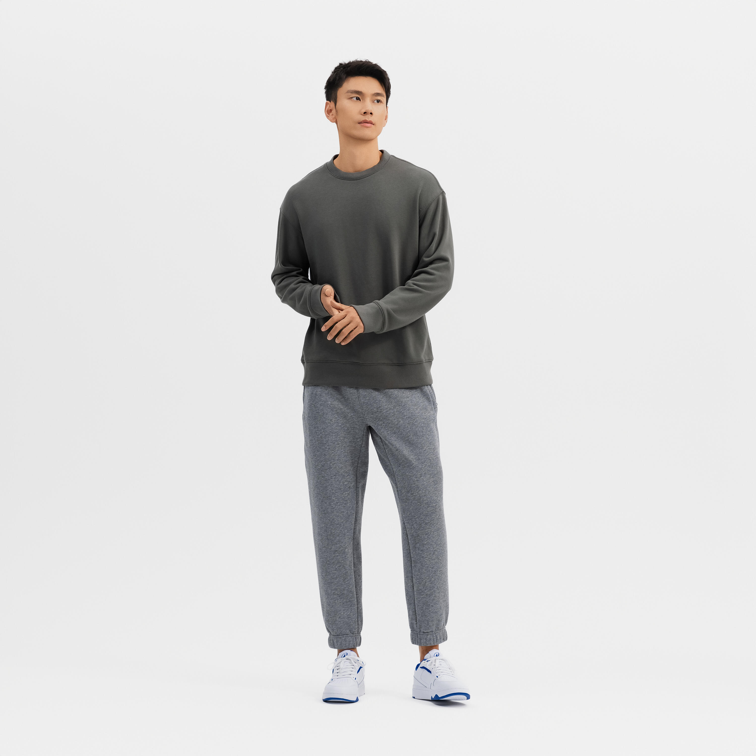 Men crew neck sweater 500-khaki grey