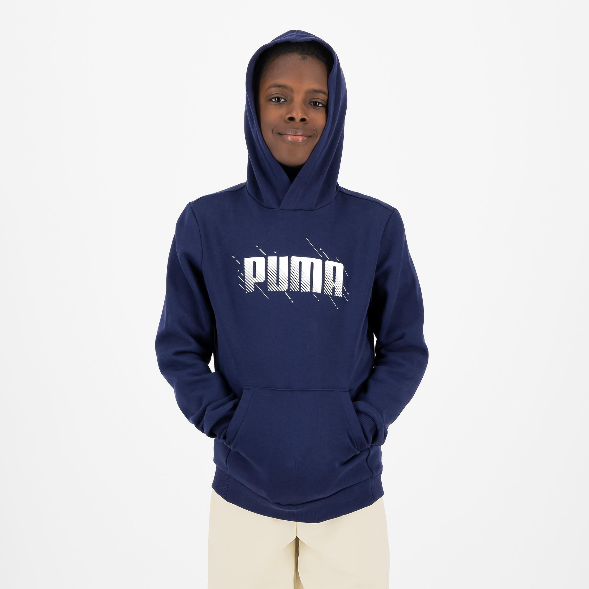 Hoodie voor gym kinderen marineblauw met opdruk 5/6