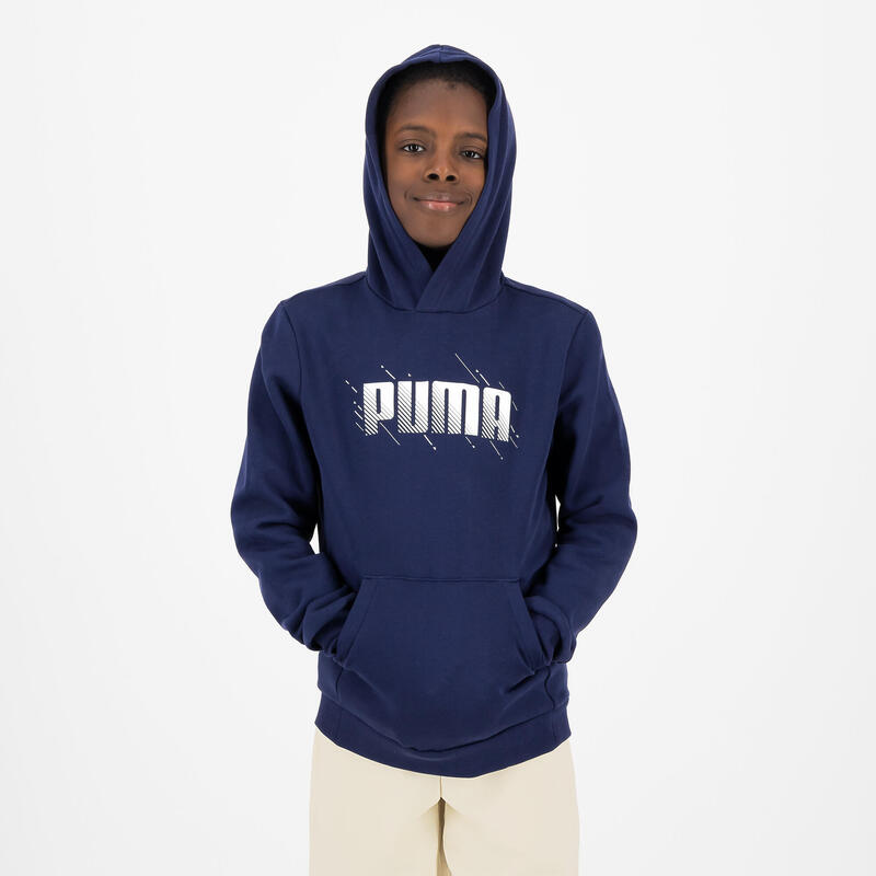 Felpa Puma bambino ginnastica con cappuccio pesante blu stampata