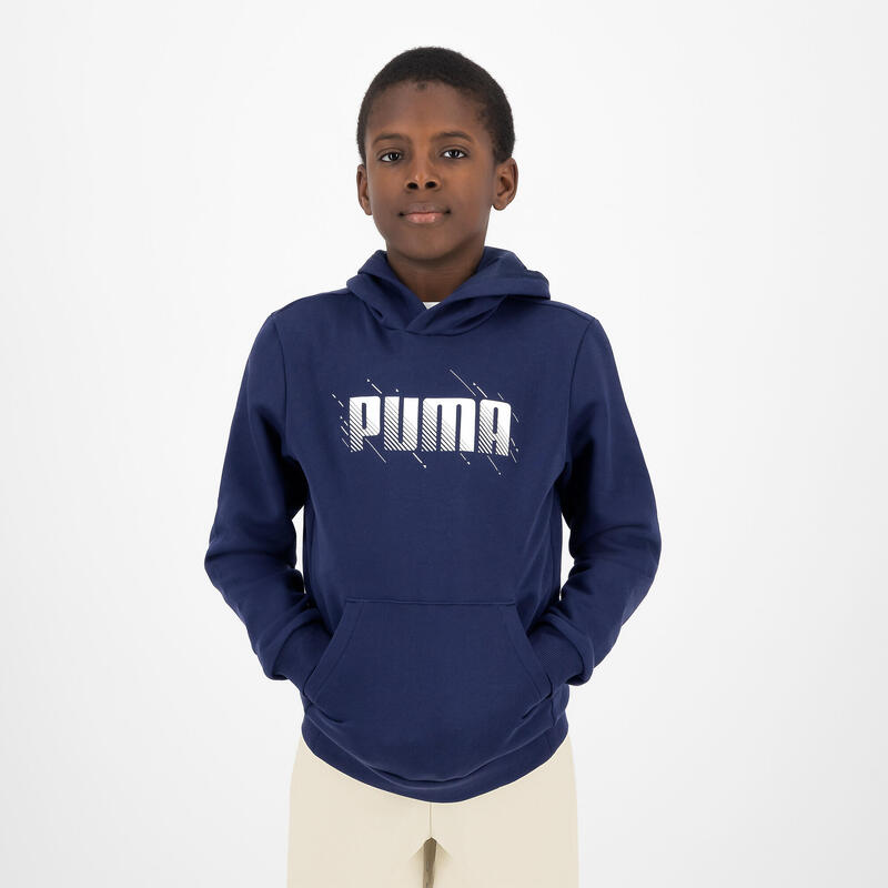 Felpa Puma bambino ginnastica con cappuccio pesante blu stampata