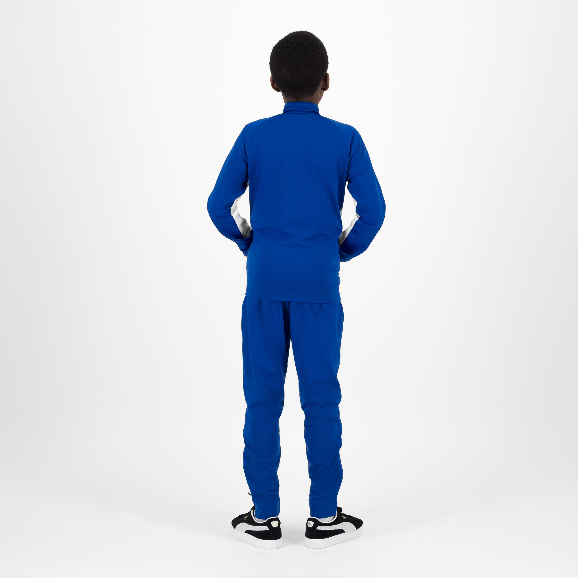Trainingspak voor gym kinderen blauw en wit 4/5