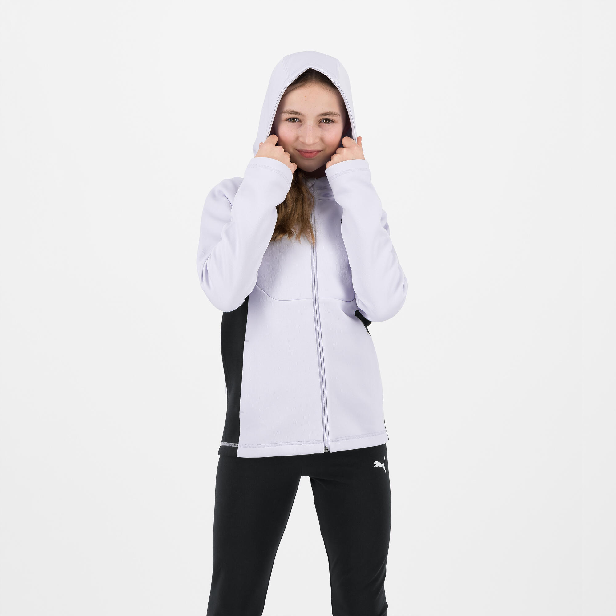 Tuta Puma bambina ginnastica con cappuccio felpata lavanda 2/6